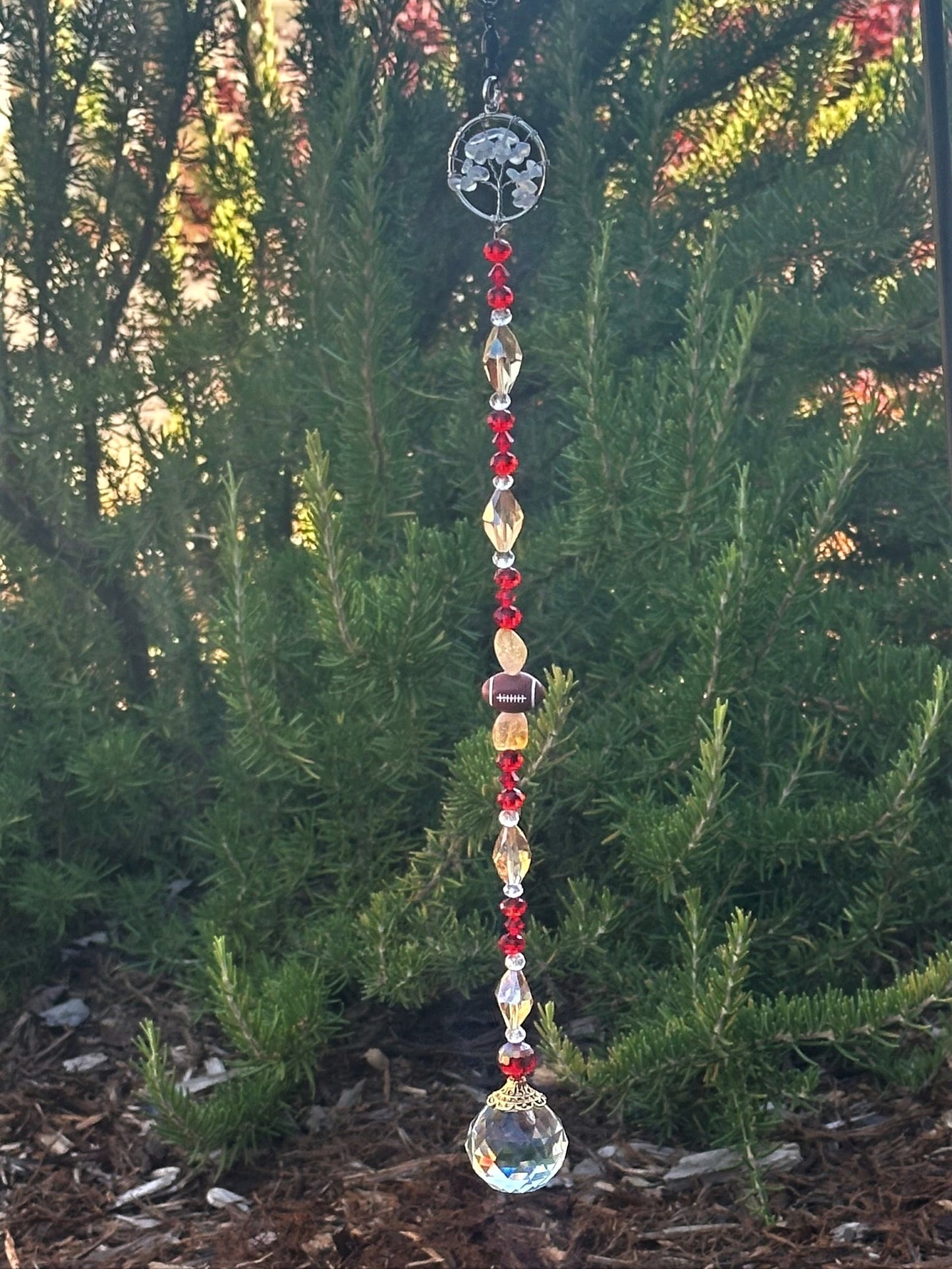 Football Suncatcher in Red and Gold With Opal and Citrine Accents