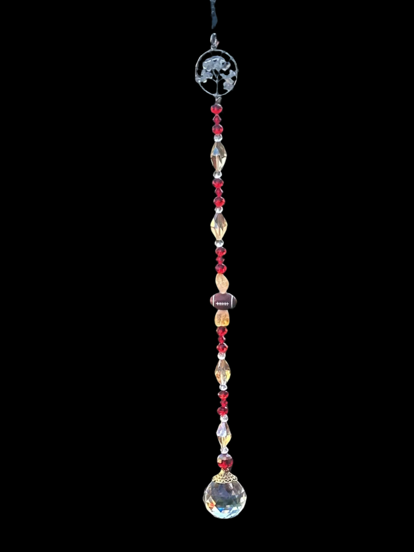 Football Suncatcher in Red and Gold With Opal and Citrine Accents