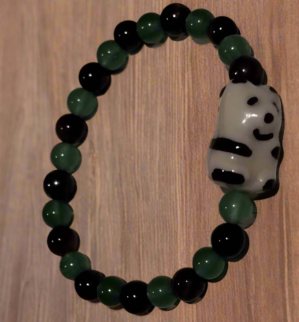 Green Aventurine and Red Tiger's Eye Panda Bracelet