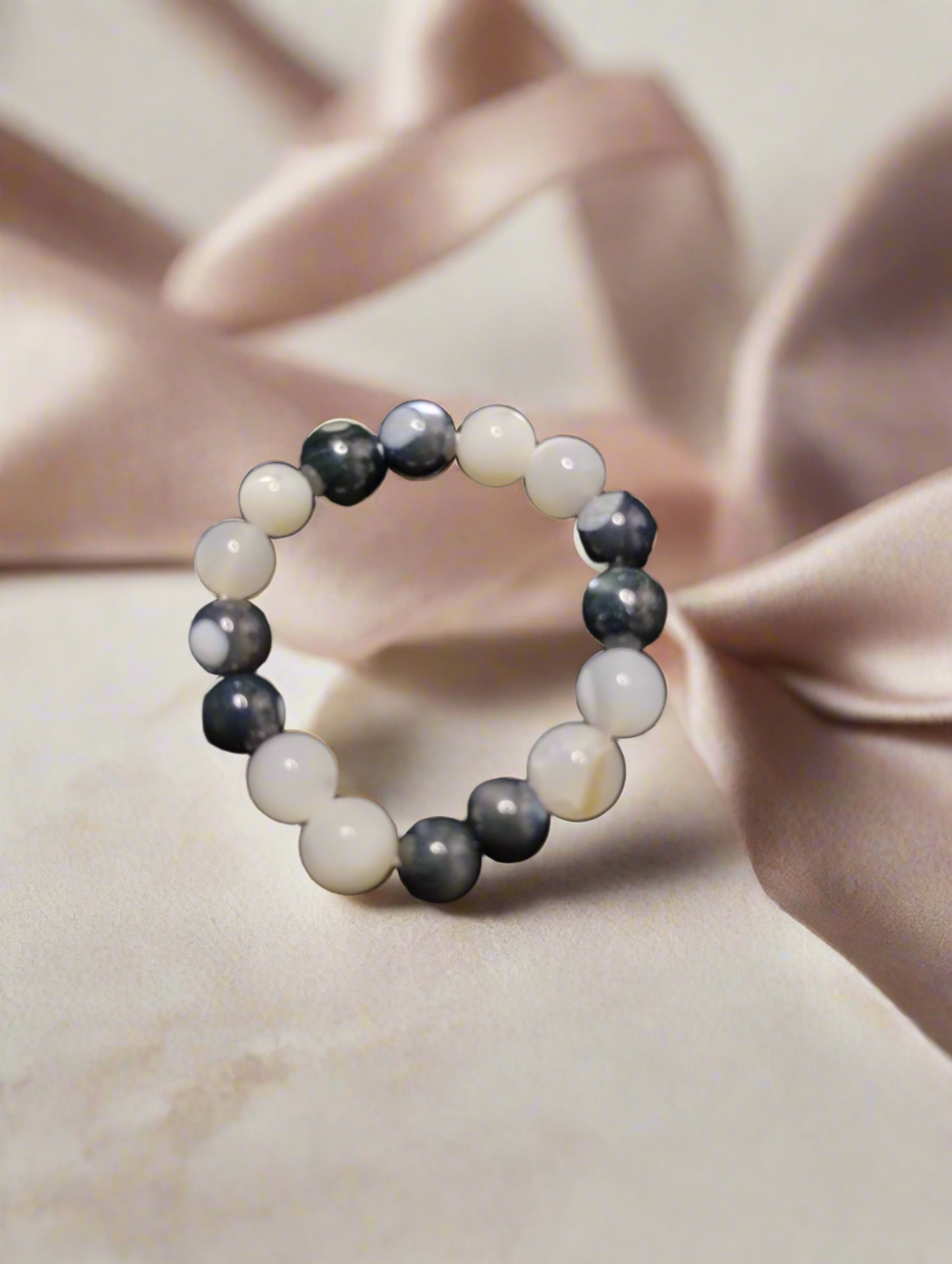 Black and White Mother of Pearl Stretch Ring