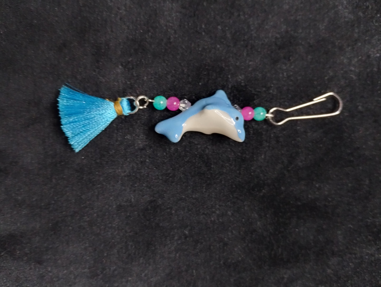 Purse/Backpack Charm With Blue Dolphin Charm