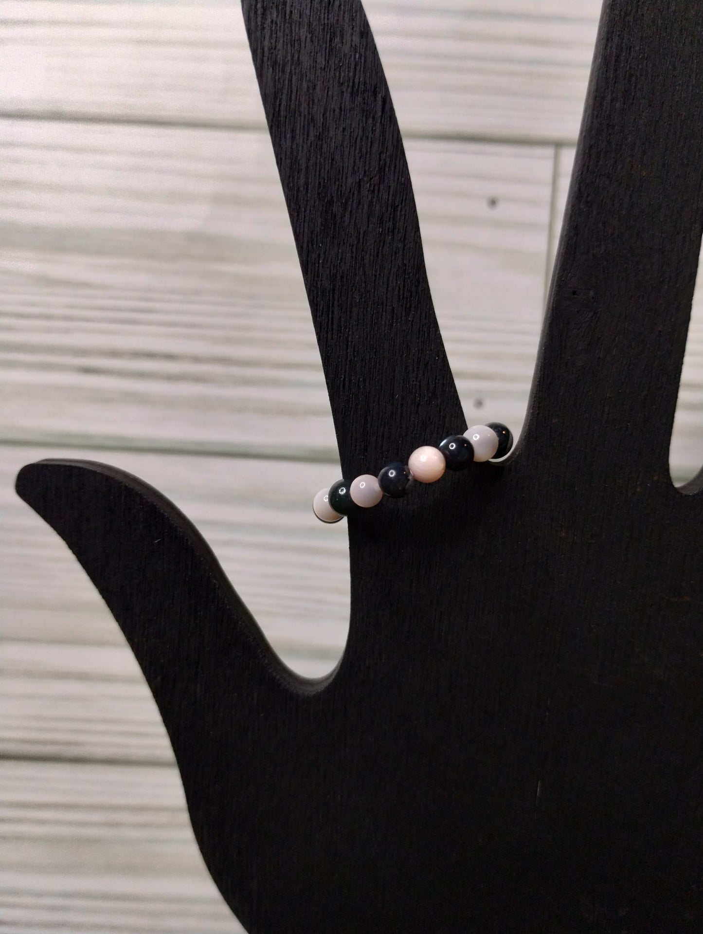 Black and Pink Mother of Pearl Stretch Ring