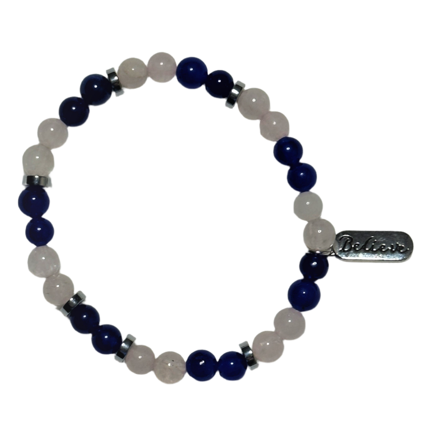 Rose and Blue Quartz Believe Charm Bracelet