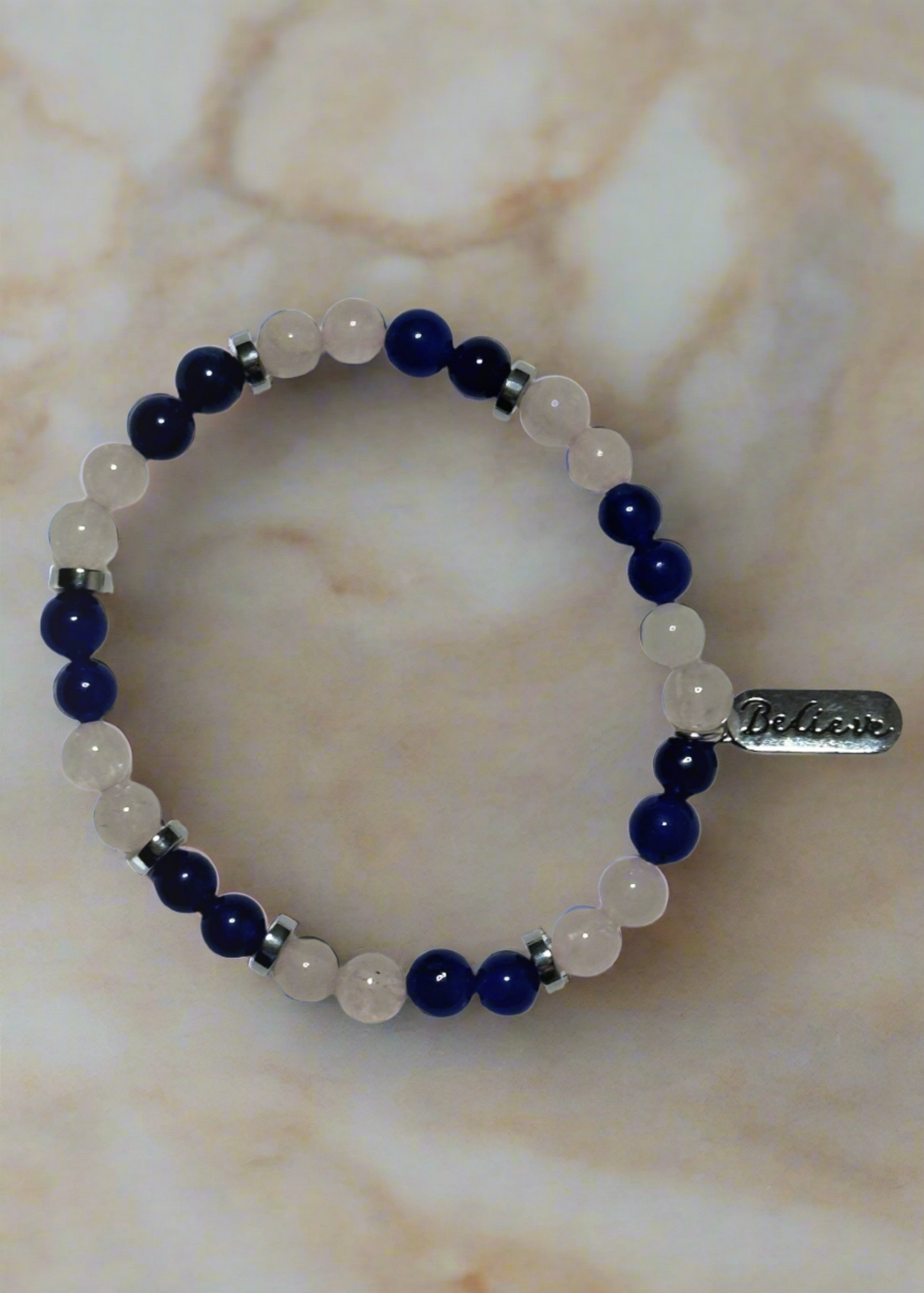 Rose Quartz and Blue Aventurine Bracelet with Believe Charm