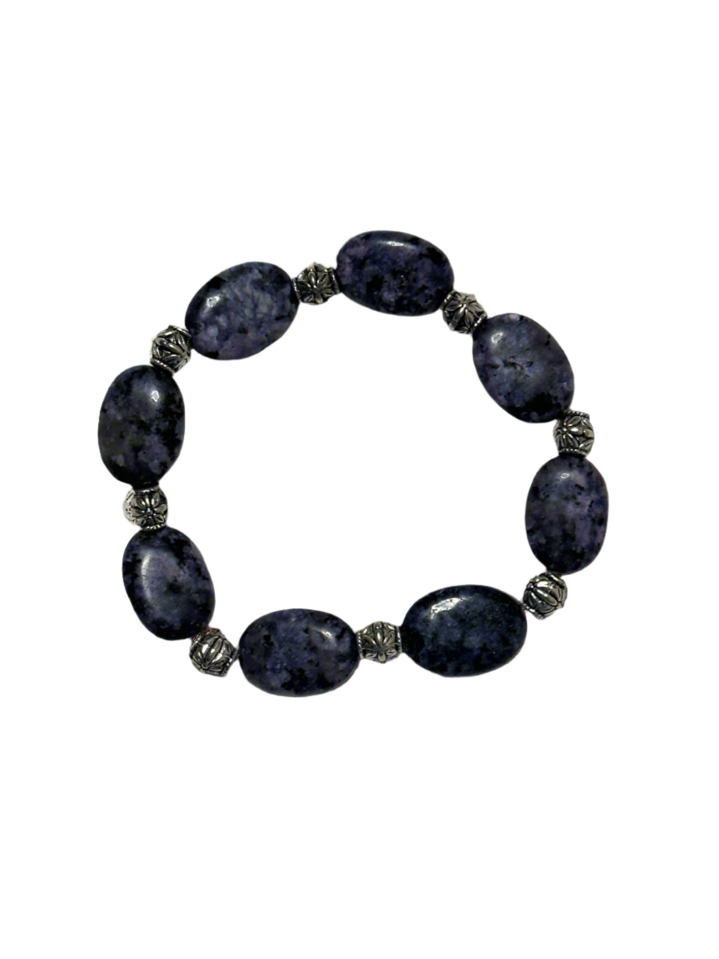 Sodalite With Silver Flower Barrel Spacers Bracelet