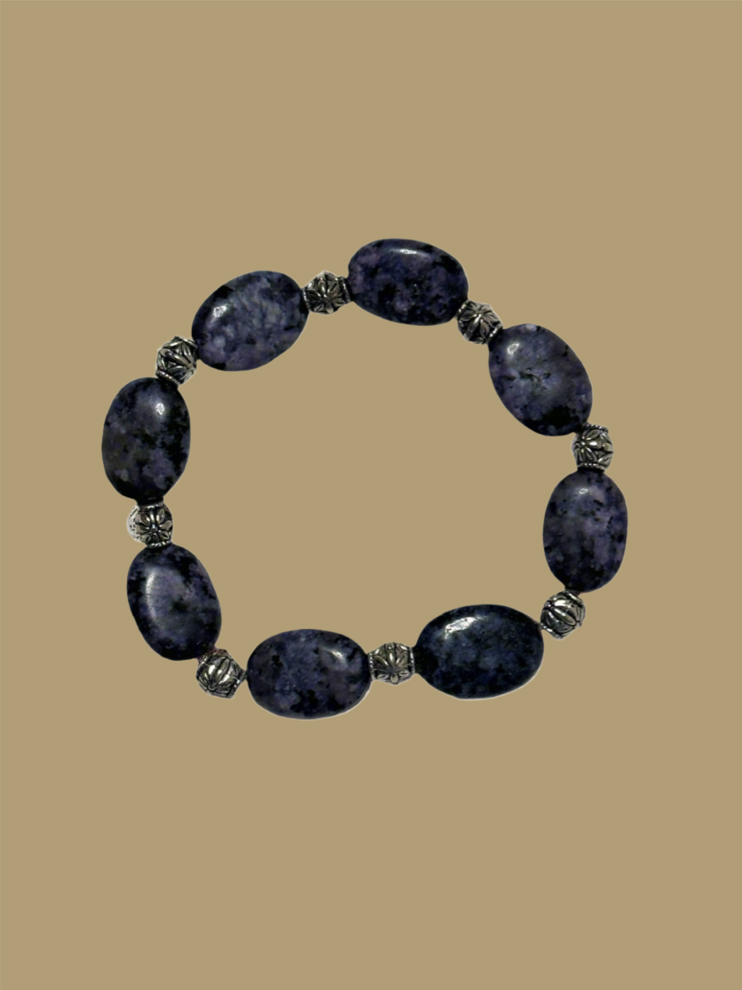 Sodalite With Silver Flower Barrel Spacers Bracelet