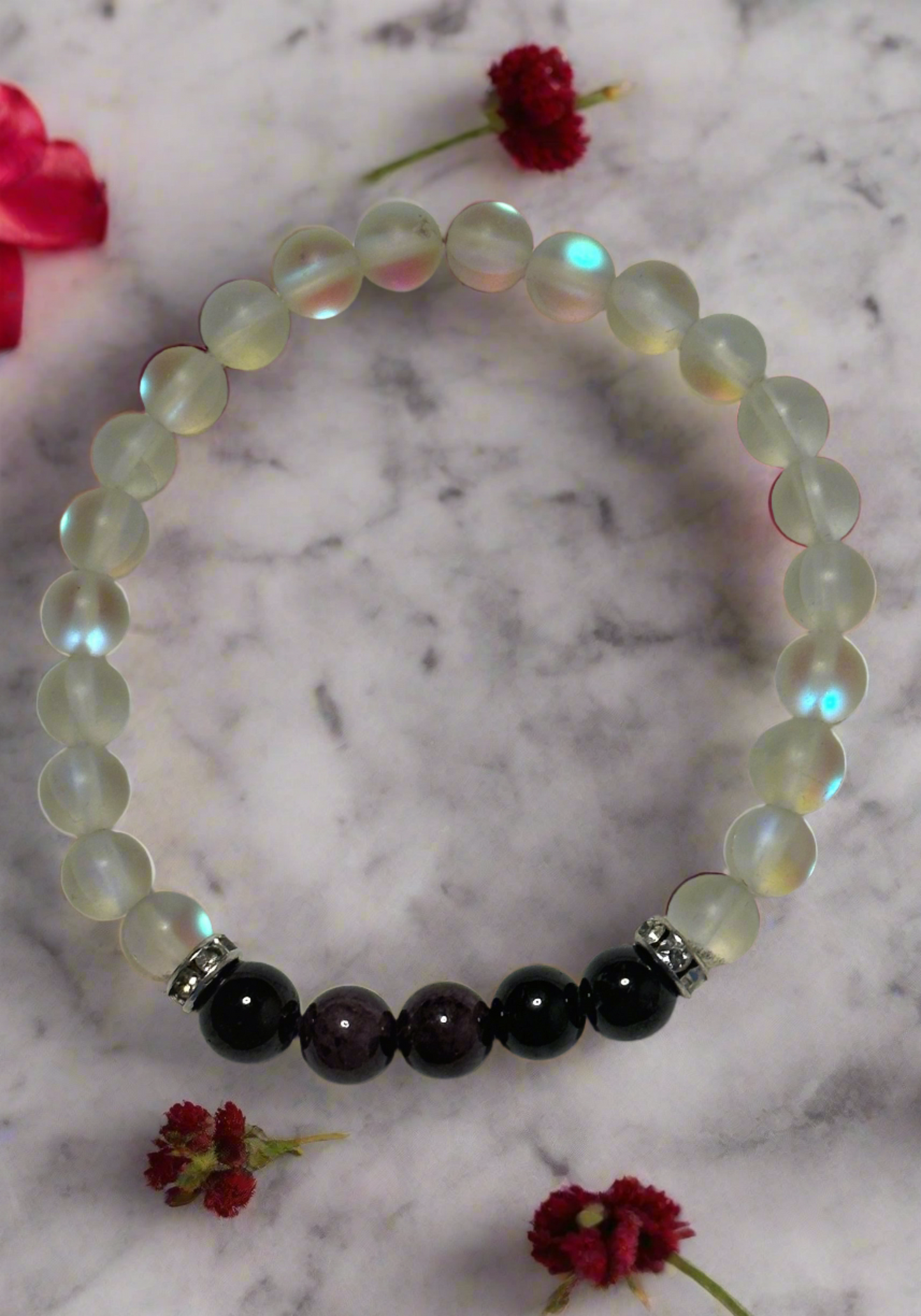 Chinese Garnet and White Synthetic Opal Bracelet