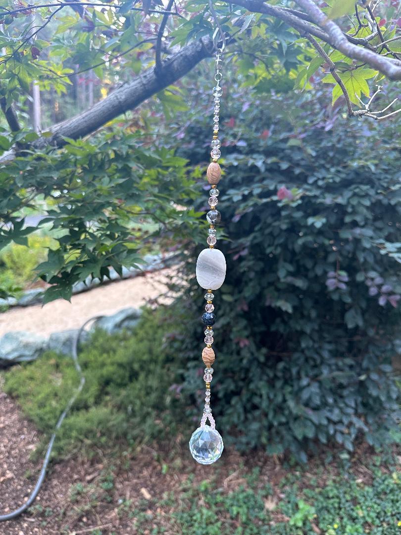 Gray Agate & Crystal Glass Suncatcher with Ceramic Accents