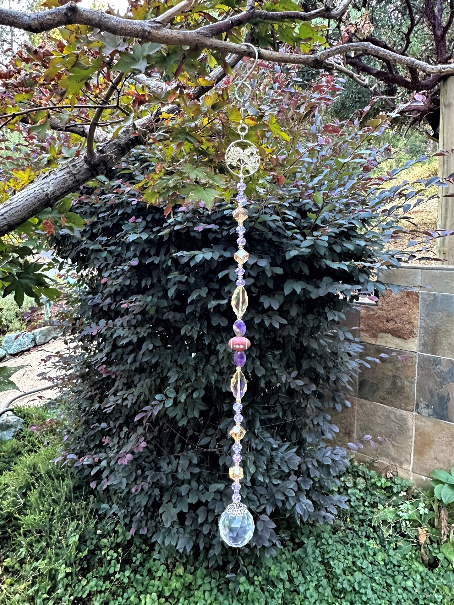 Football Suncatcher in Purple and Gold With Ameythyst and Citrine Accents