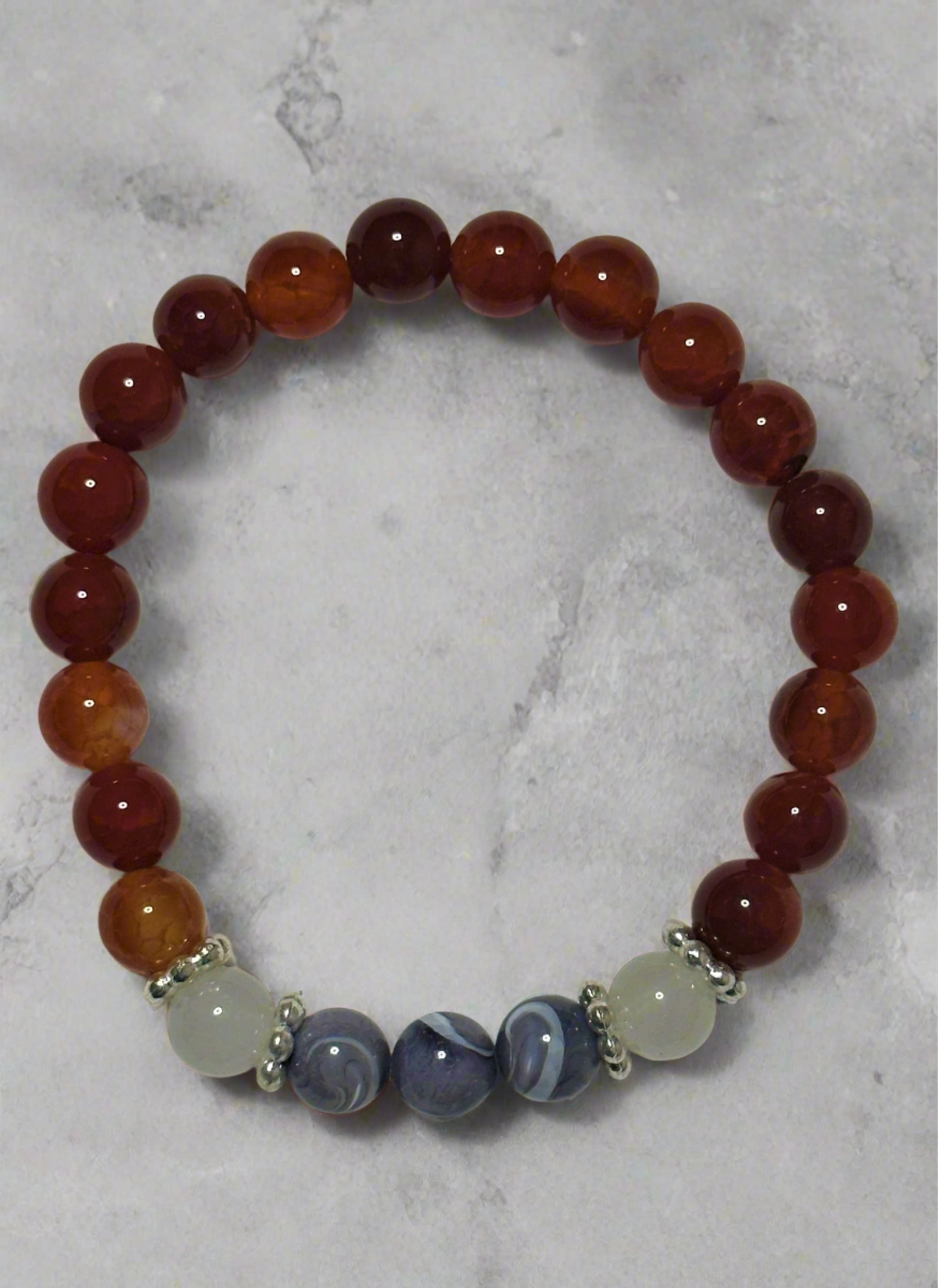 Carnelian, Gray Mother of Pearl and White Quartzite Bracelet