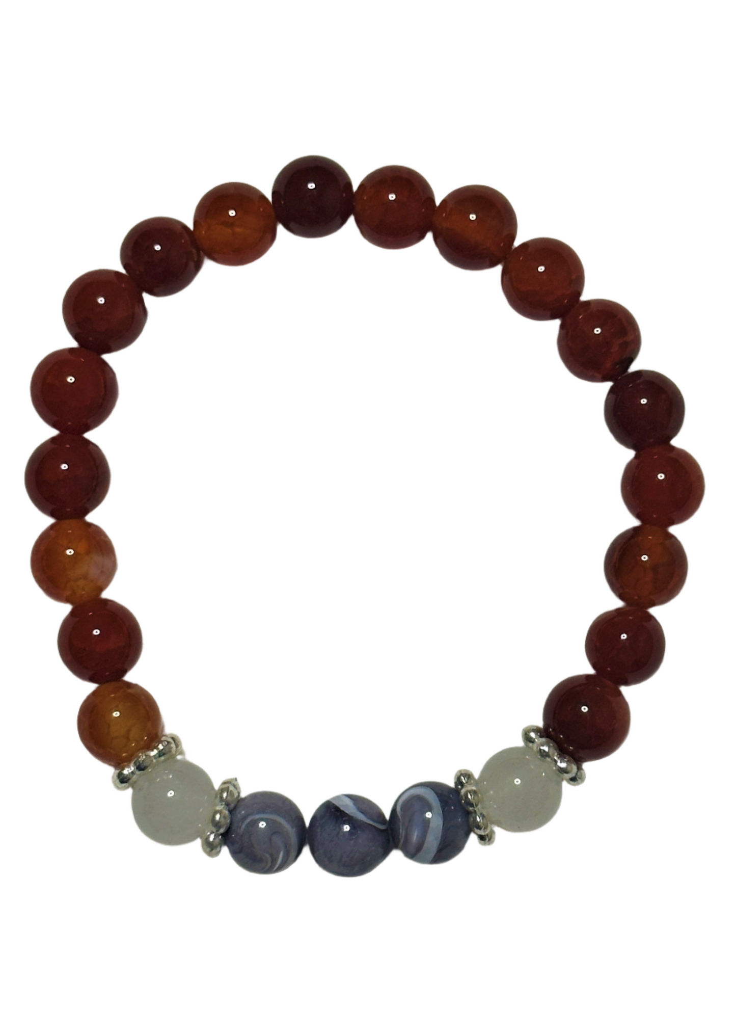 Carnelian, Gray Mother of Pearl and White Quartzite Bracelet