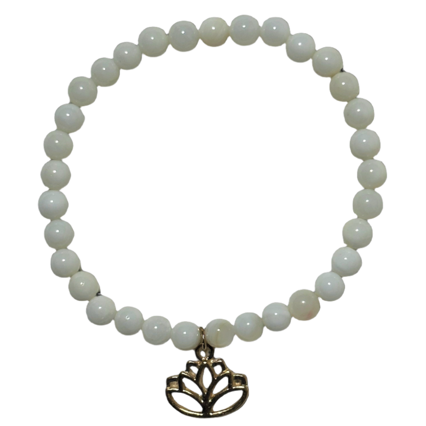 White Shell with Gold Lotus Flower Bracelet