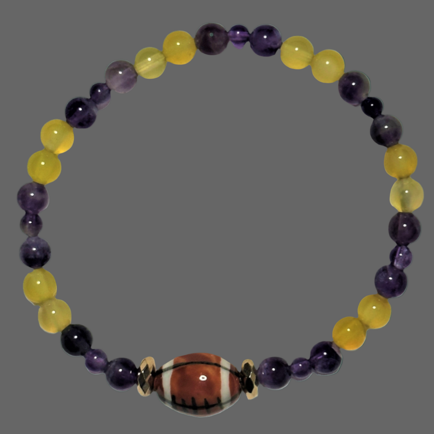 Amethyst and Yellow Agate Football Bead Bracelet