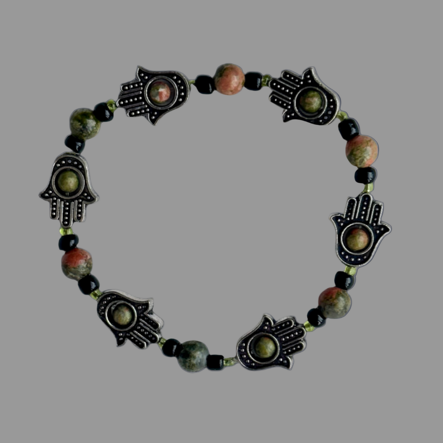 Hamsa Hand and Unakite Bracelet