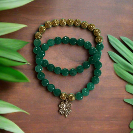 Green Aventurine Bracelets With 4-Leaf Clover Charm