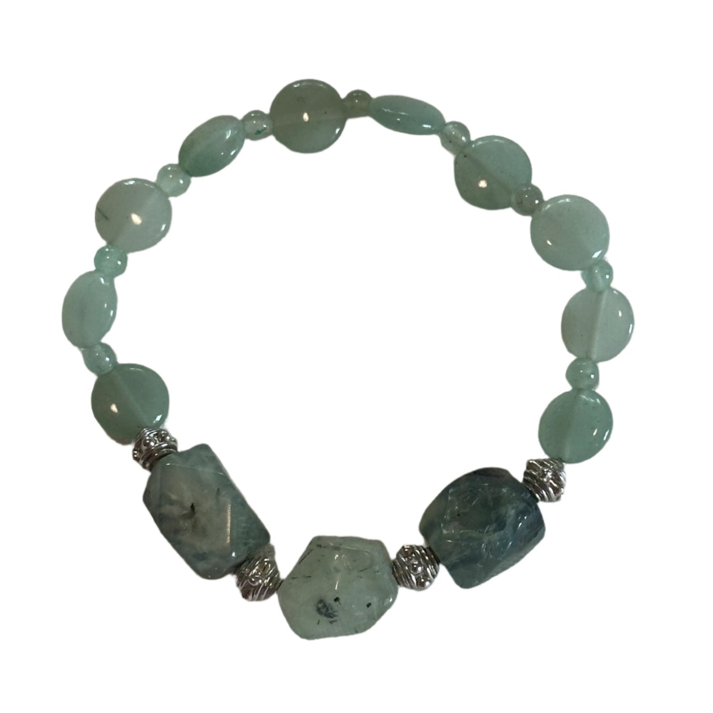 Green Aventurine and Light Green Agate Stretch Bracelet with Silver Accents