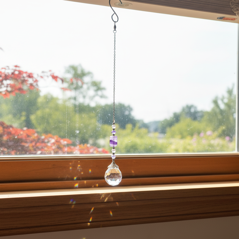 Amethyst and Glass Crystal Bead Suncatcher