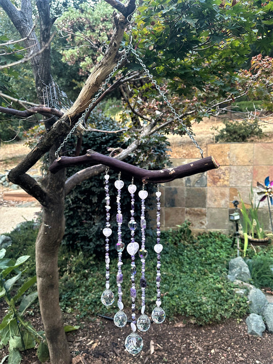 Amethyst and Rose Quartz Five String Suncatcher Mobile