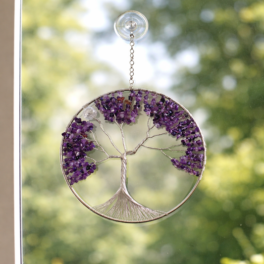 Amethyst, Quartz and Silver Tree of Life – 8-Inch Wall/Window Hanging