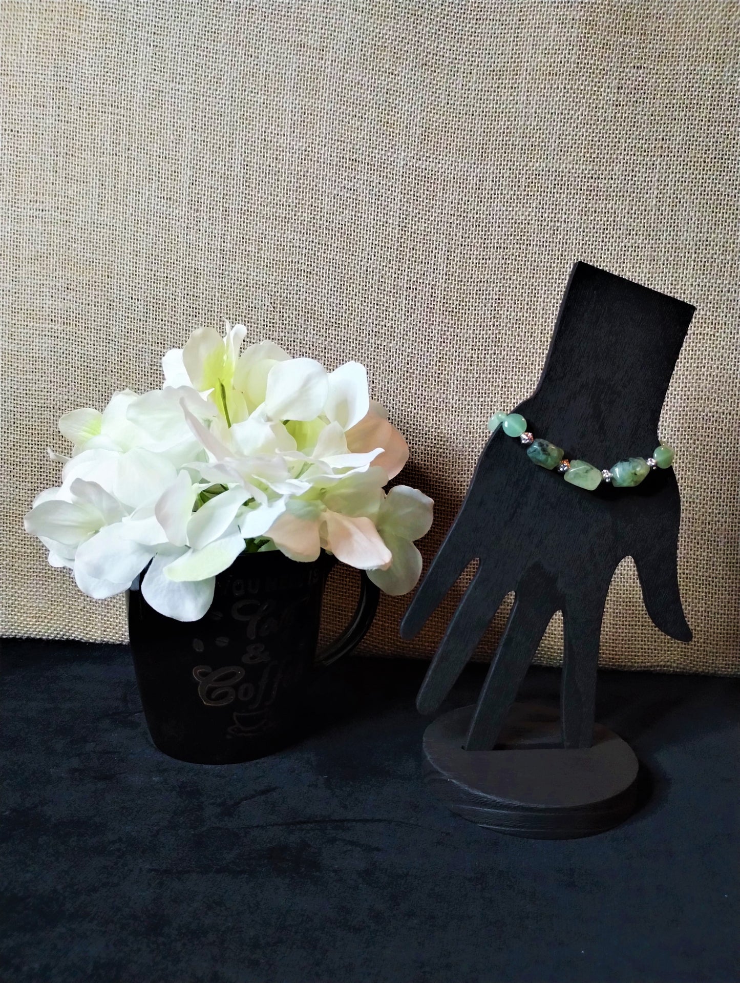 Green Aventurine and Light Green Agate Stretch Bracelet with Silver Accents