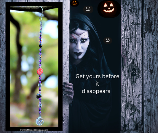 Purple Crackle Quartz and Banded Black Agate Beaded Halloween Suncatcher 🎃