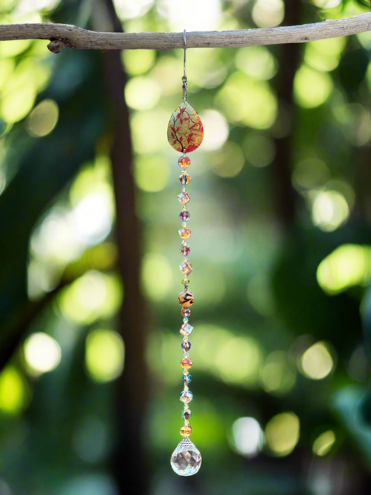 Amber and Glass Lampwork Suncatcher With Teardrop Autumn Topper