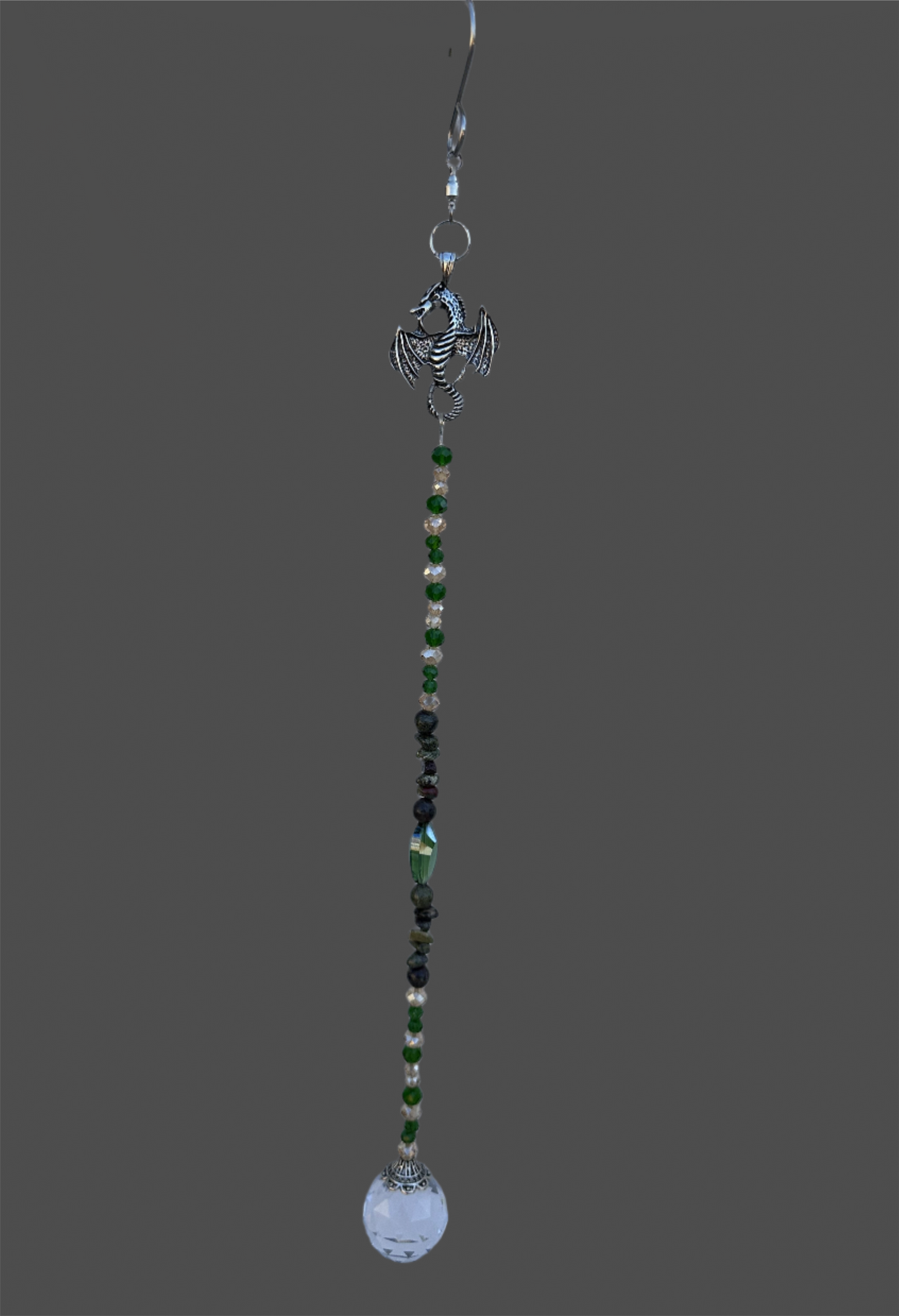 Silver Dragon Suncatcher with Dragon's Blood Natural Stone Beads