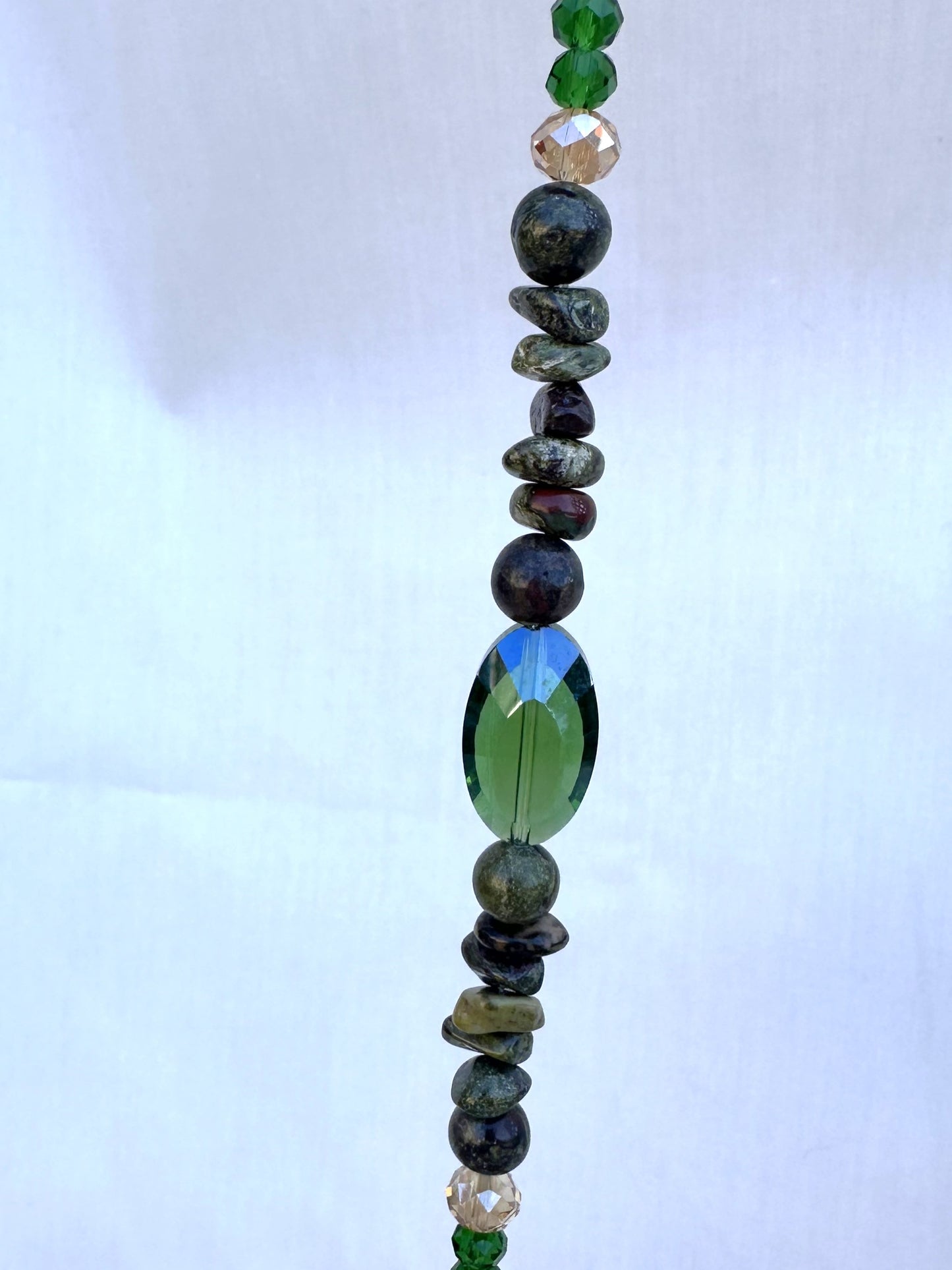 Silver Dragon Suncatcher with Dragon's Blood Natural Stone Beads