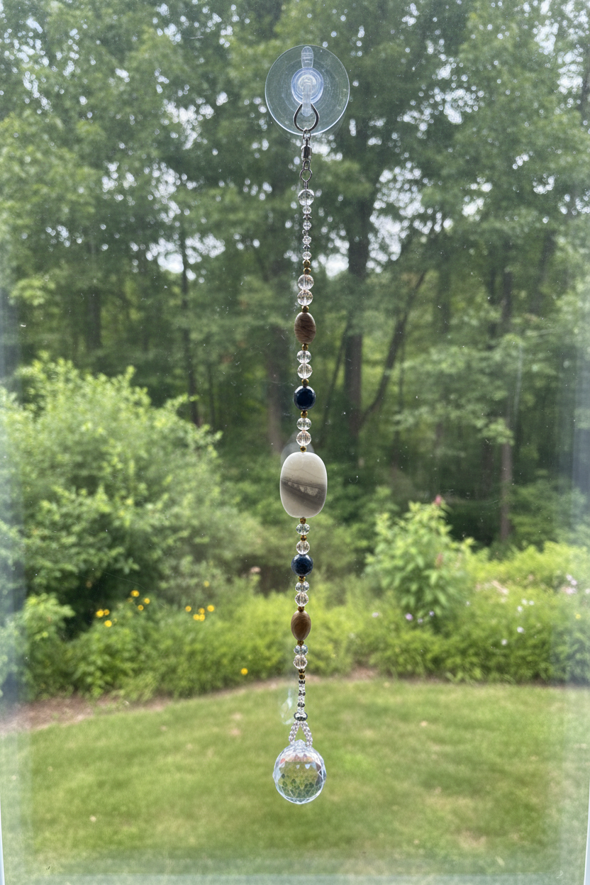 Gray Agate & Crystal Glass Suncatcher with Ceramic Accents