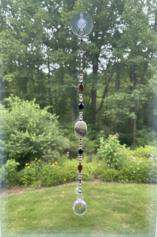 Gray Agate & Crystal Glass Suncatcher with Ceramic Accents