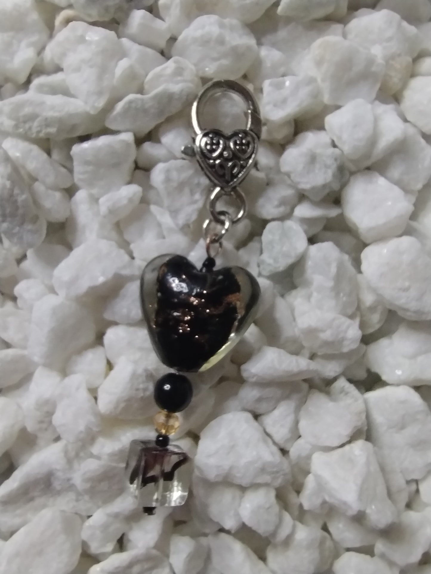 Black Glass Heart Purse/Backpack Charm