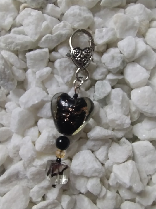 Black Glass Heart Purse/Backpack Charm