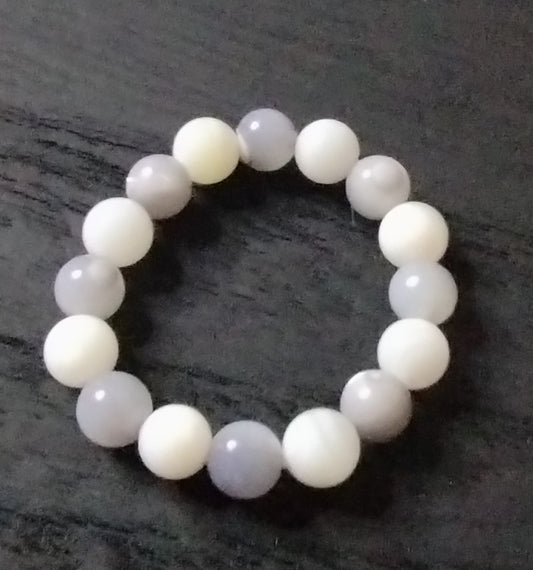 White Agate and Light Gray Mother of Pearl Ring