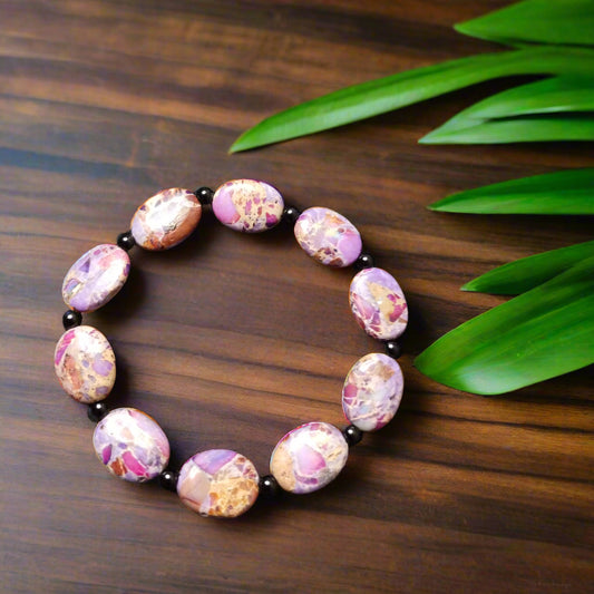 Amethyst Dyed Serpentine Jasper Oval Bead Bracelet