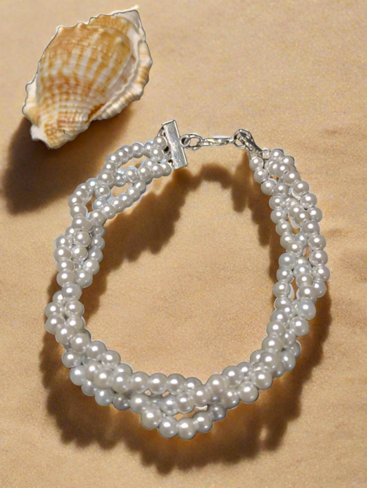 Three-Strand White Glass Pearl Bracelet