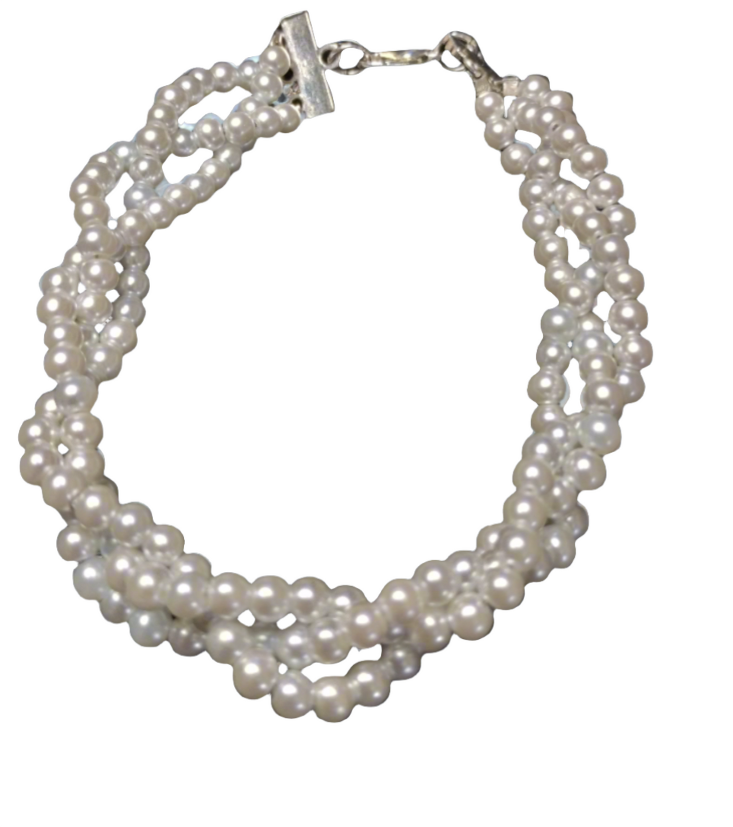 Three-Strand White Glass Pearl Bracelet
