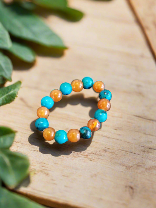 Fire Agate and Aqua Imperial Jasper Ring