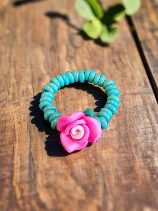 Pink Flower and Turquoise Stone Ring