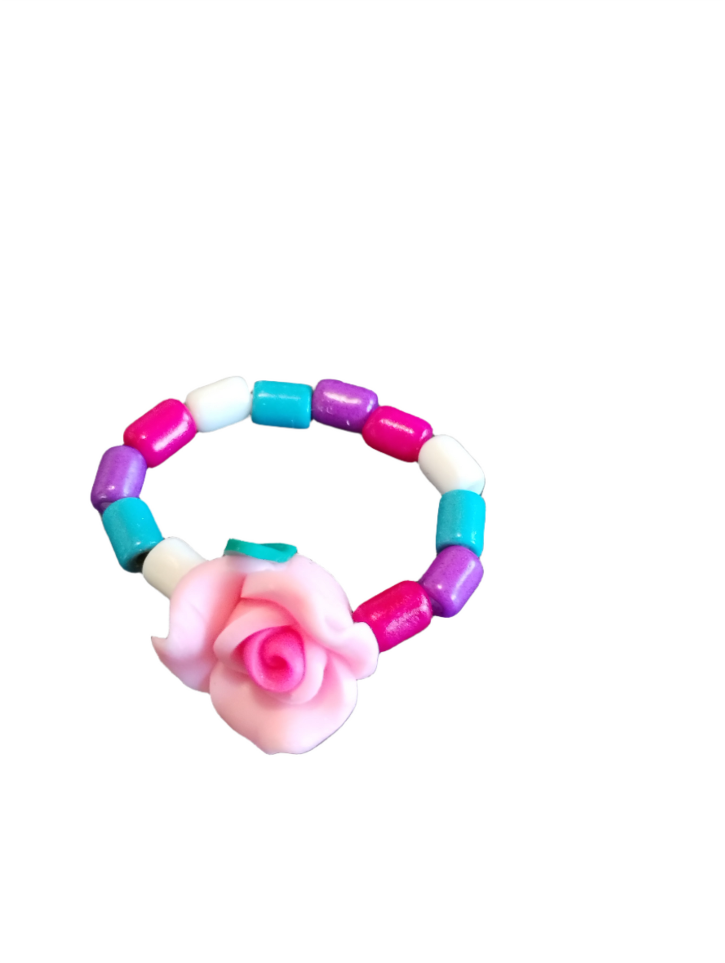 Pink Flower and Reconstituted Turquoise Tube Stretch Ring