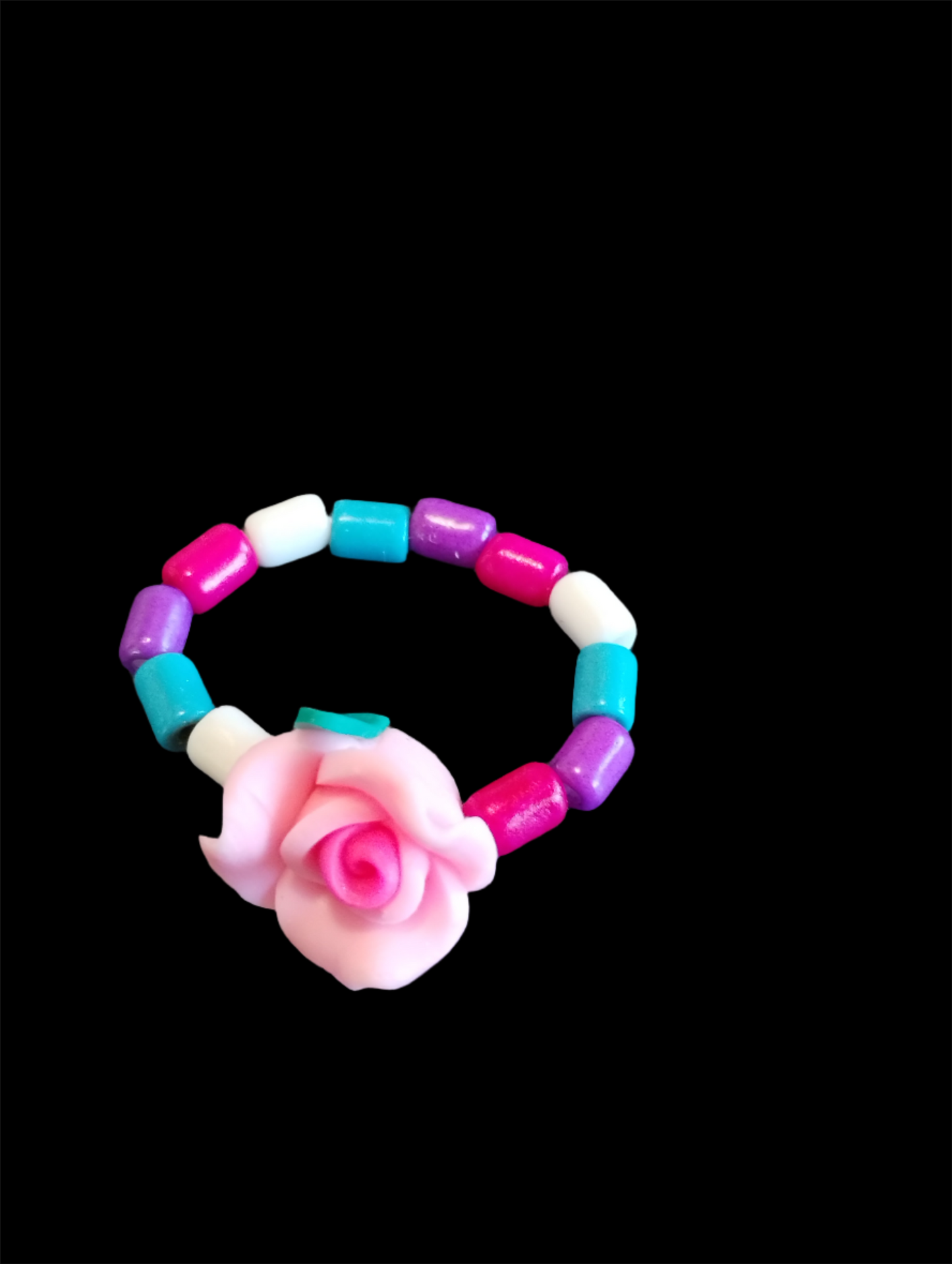 Pink Flower and Reconstituted Turquoise Tube Stretch Ring