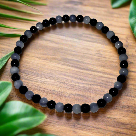 Gray Mother of Pearl and Black Jasper Bracelet