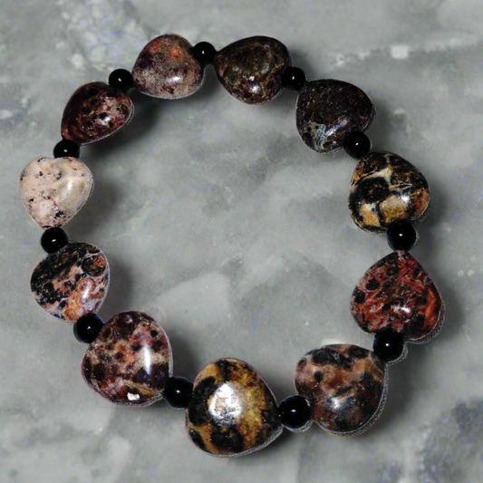 Heart-Shaped Picture Jasper and Black Jasper Bracelet