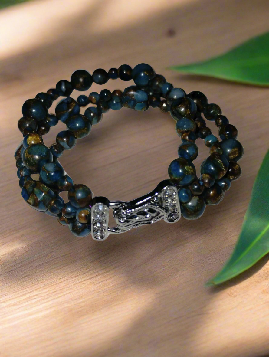 Three Strand Light Blue Impression Jasper Bracelet