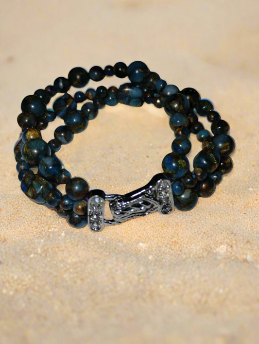 Three Strand Light Blue Impression Jasper Bracelet