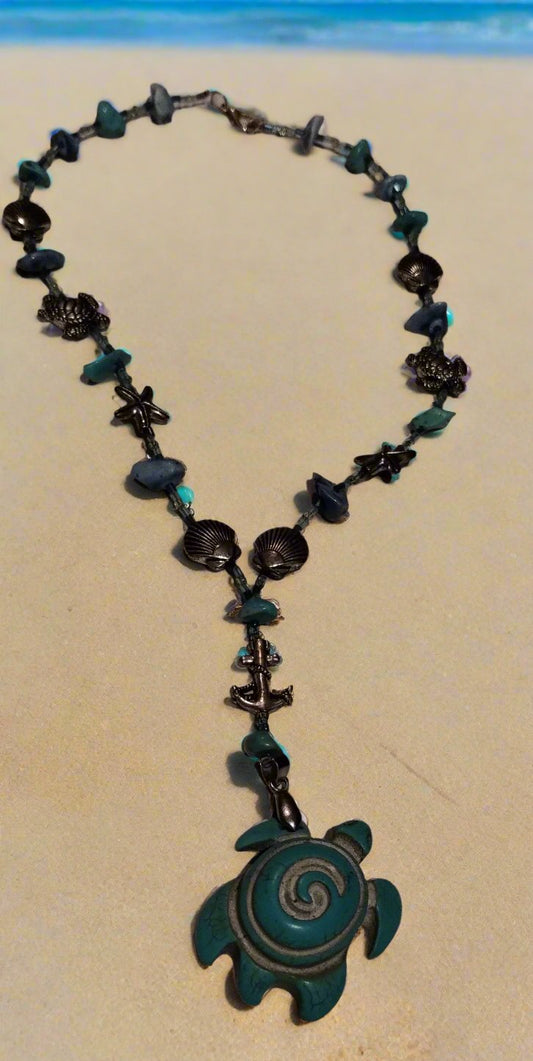 Nautical Necklace With Turtle Pendant