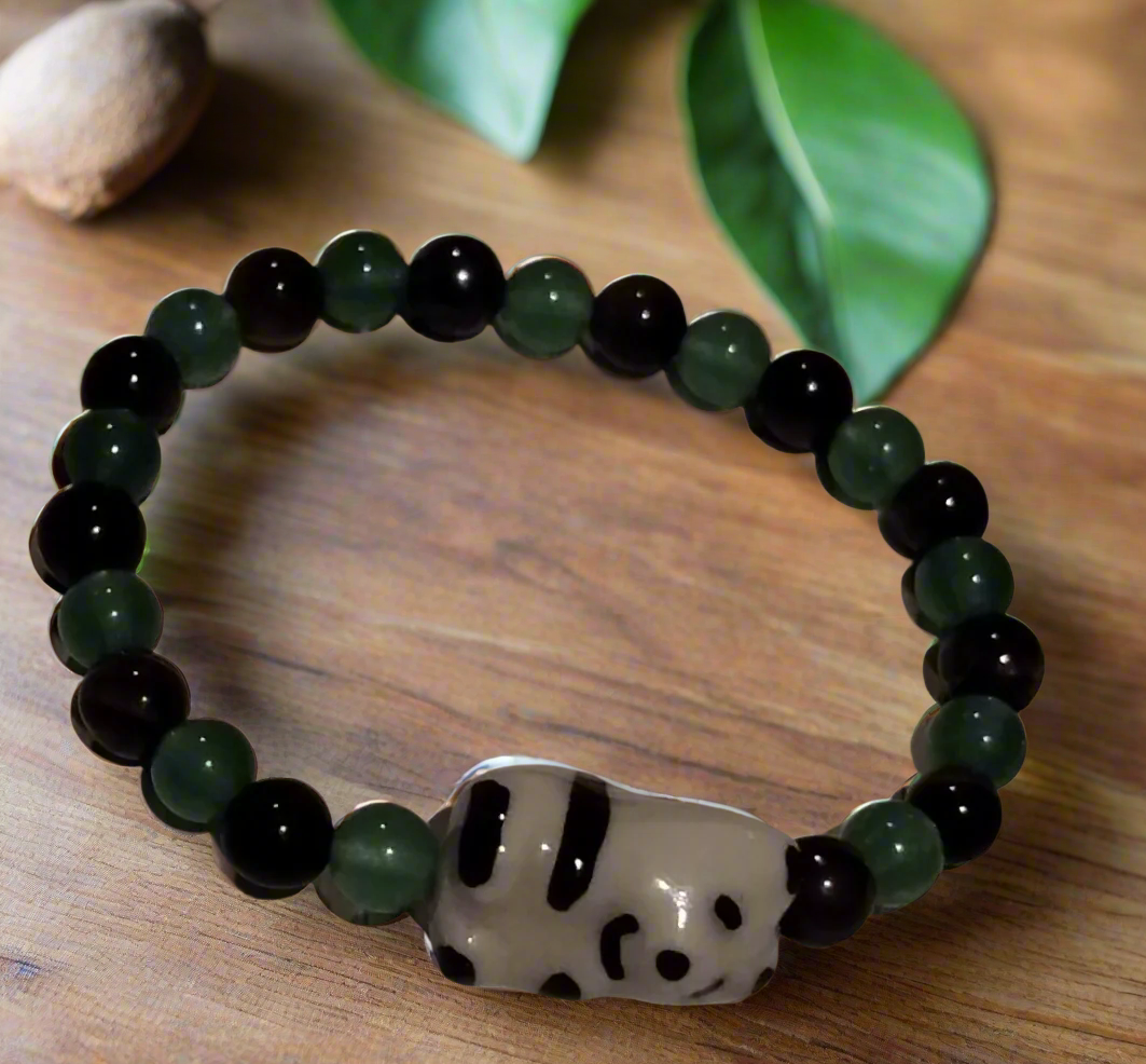 Green Aventurine and Red Tiger's Eye Panda Bracelet