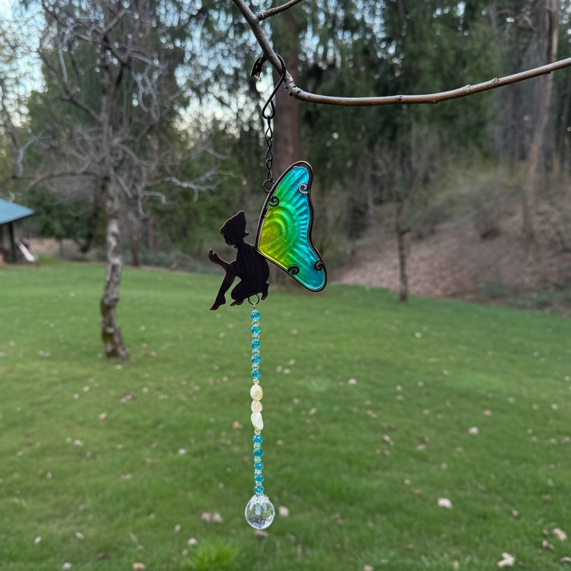 Repurposed Blue and Green Fairy Suncatcher with Citrine Stones