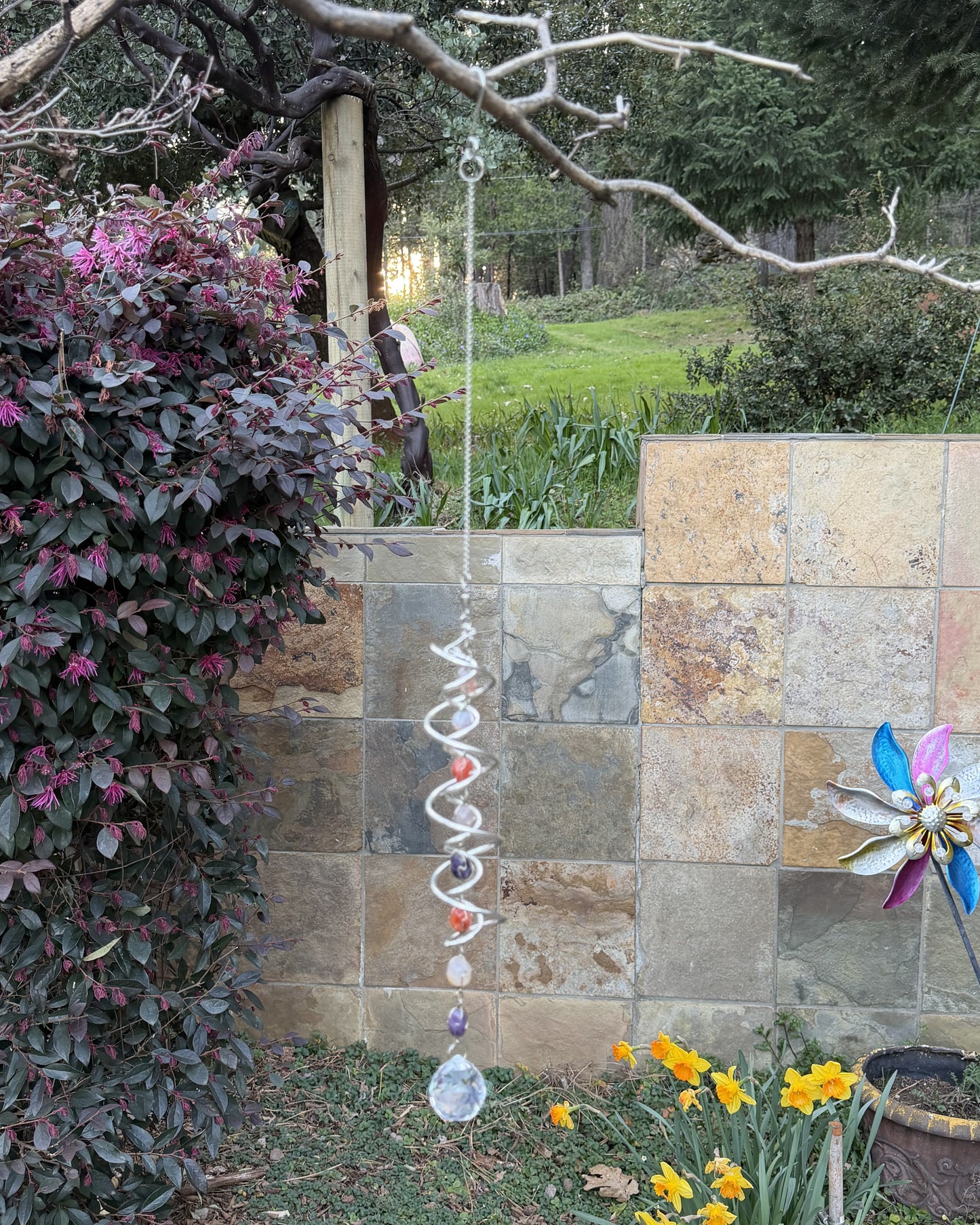 Silver Spiral Suncatcher Featuring Wire Wrapped Amethyst, Carnelian, and Agate