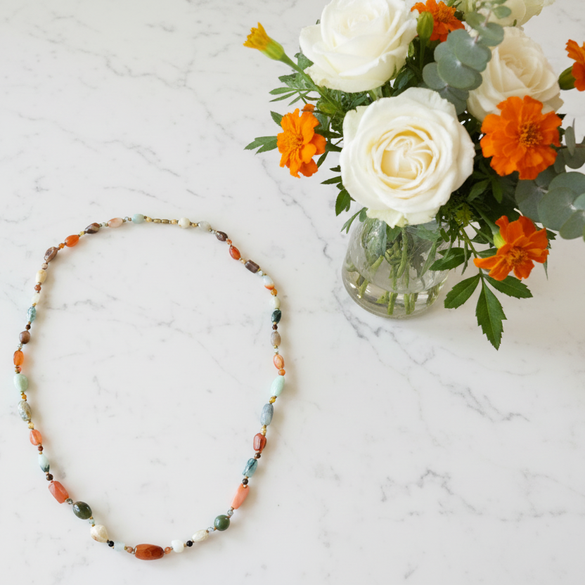 Mixed Semi-Precious Stone Necklace, Also Known as Beggar Beads