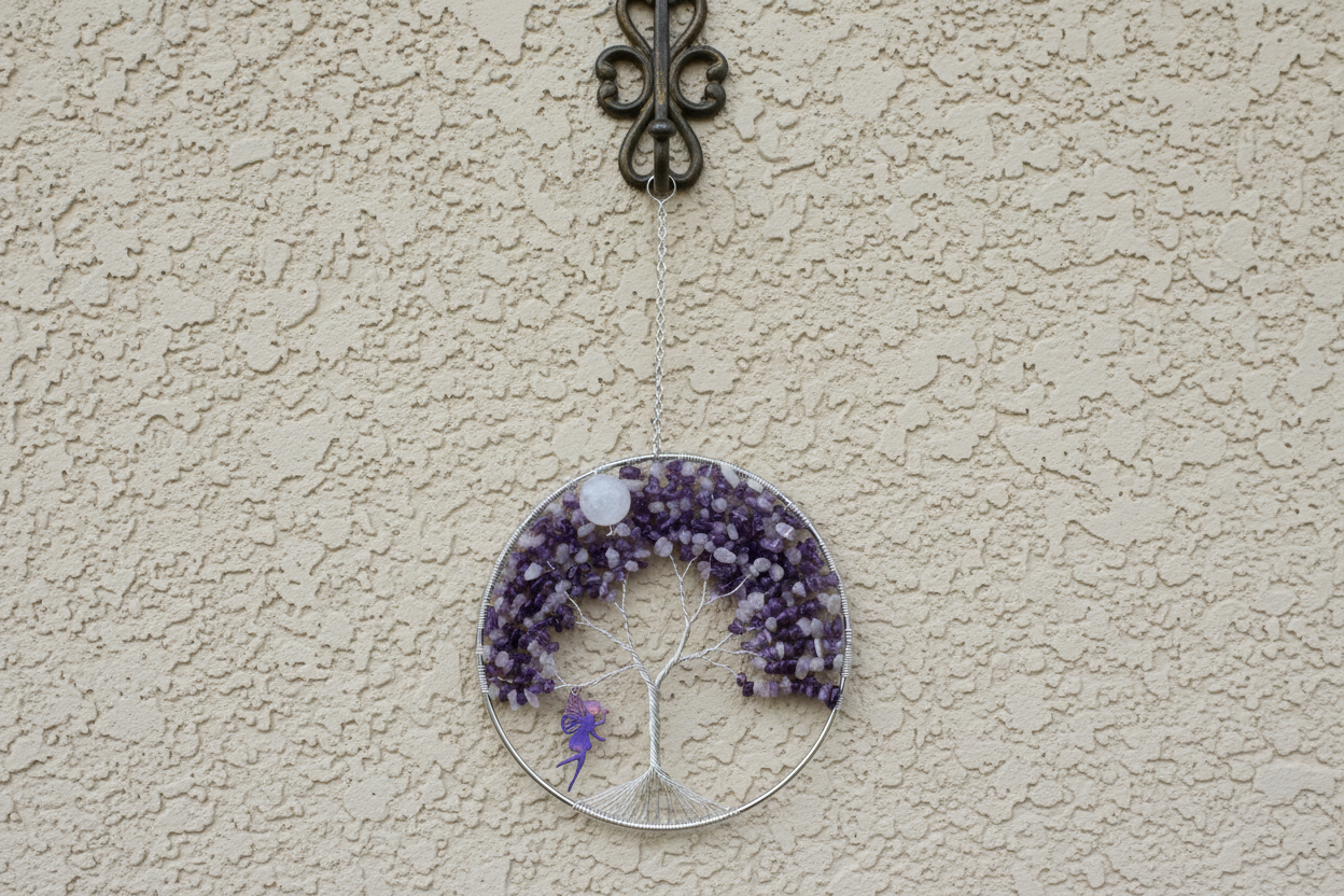 Amethyst, Rose Quartz, White Quartz and Silver Tree of Life – 6-Inch Window/Wall Hanging